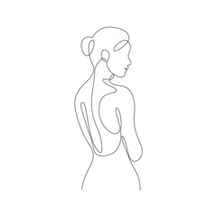 Woman Side Profile Serious Expression One Line Art Illustration