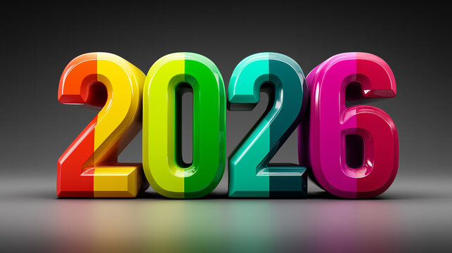 2026 in bold 3D block style with vibrant colors on gradient background - Powered by Adobe