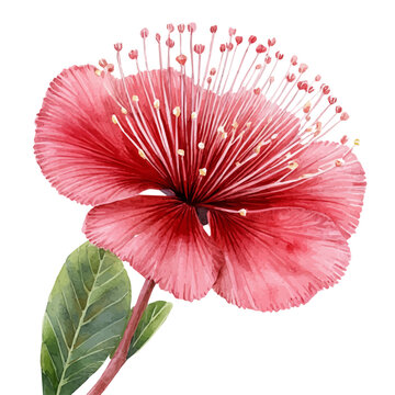 Calliandra Flower, clipart watercolor vector with vivid accents and harmonious tones, isolated on a white background.