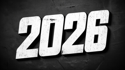 Futuristic 2026 typography on dark textured background