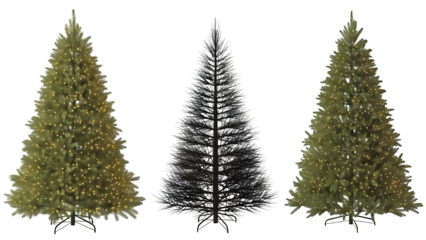 Three illuminated christmas trees against a dark background festive holiday season celebration