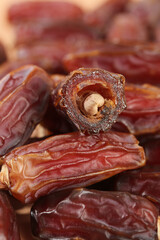 Fresh Medjool Dates Dried Fruit with Pit Close-up Golden Brown Healthy Snack Food Photography