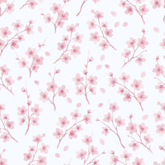 Seamless  cherry blossom branches on light background. Ideal for textiles, stationery, packaging, and spring-themed designs. Elegant, delicate, and nature-inspired.