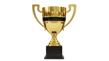 Golden trophy with black band isolated on transparent background