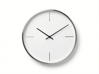 Modern minimalist wall clock with thin metal frame and hour markers against a clean white face, isolated view