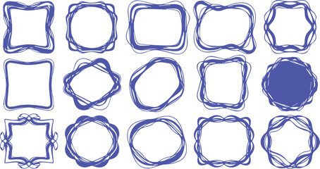 Blue Abstract Hand-Drawn Frame Set – Artistic Scribble Borders, Irregular Sketch Shapes, Decorative Doodle Outline Vector Collection