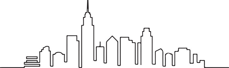 Ultra Clean Black and White Continuous Thin Line Skyline with Minimal Vector Shapes and Simple Linear Architecture