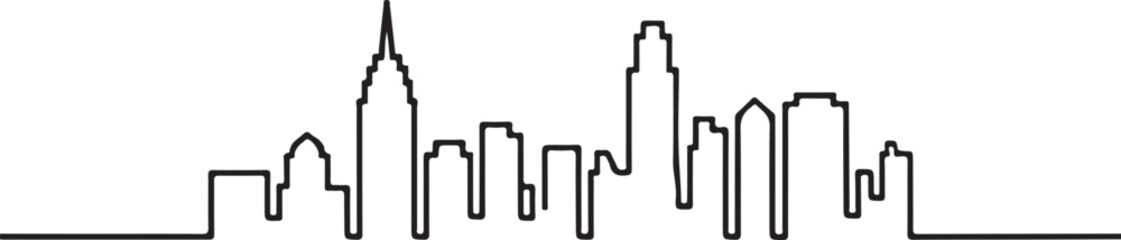 Black and White Continuous One Stroke Skyline with Sharp Vector Lines in Professional Minimal Illustration