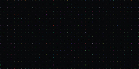 Vibrant multicolored dot pattern against a deep black background, creating a dynamic and abstract visual display of scattered points