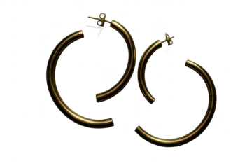Elegant golden hoop earrings with colorful details isolated on transparent background