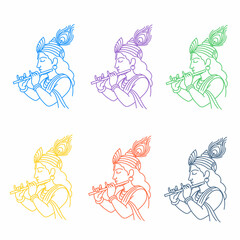 Colorful Outline Illustration Lord Krishna Playing Flute Hindu God Religious Concept