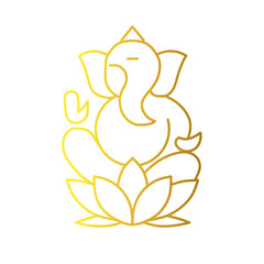 Golden Outline Elegant Lord Ganesha on Lotus Flower Illustration Icon