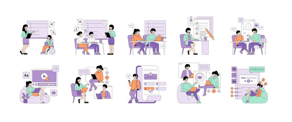 Educational Activities in Classroom Vector Illustration