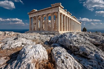 Obraz premium Ancient parthenon temple ruins under blue sky high resolution picture