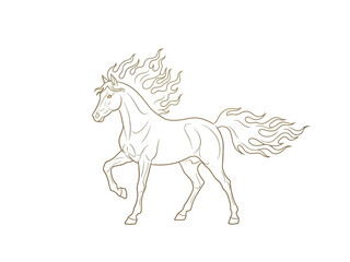 Elegant Horse Outline with Flame-like Mane and Tail Design