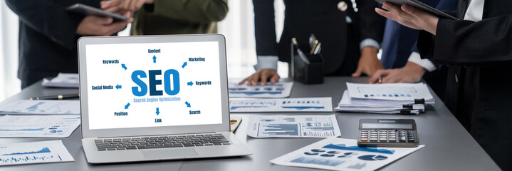 SEO search engine optimization for brisk e-commerce and online retail business showing on computer...