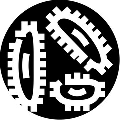 Gears interlocking within a circular machine mechanism icon
