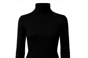 Plain black turtleneck long-sleeve shirt, isolated on transparent background