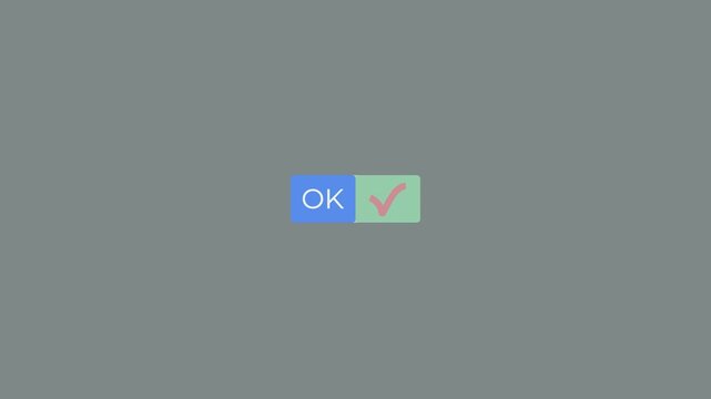 button animation with alternating opacity on ok and tick icons.