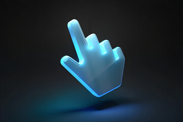 Stunning glowing blue cursor hand hovering above dark surface signaling digital interaction and website navigation