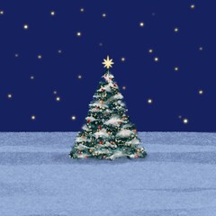 christmas tree with snow Christmas seasonal illustration New Year garland isolated hand drawn, background Winter decor xmas