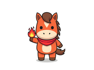 Cartoon Horse with Fire and Red Scarf Illustration