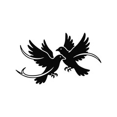 Obraz premium Two Black Dove Silhouettes Flying Together Illustration