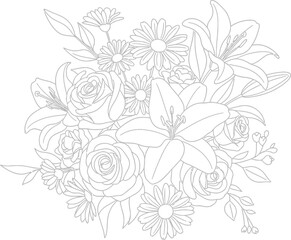 Hand draw Floral Botany Collection for coloring page outline. Elegant Flower Coloring Page &ndash; Botanical Sketch Artwork floral design elements for invitation, wedding, wallpaper, print template, vector 