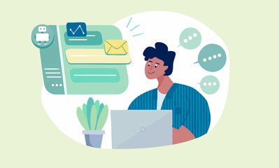 Male Corporate Employee Focused on Laptop Work