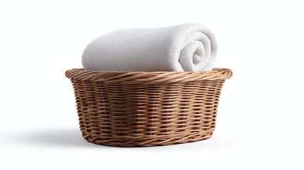 Obraz premium A cozy rolled-up towel rests in a woven basket, radiating comfort and simplicity.