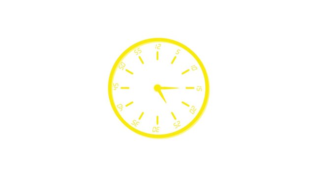 Twelve-hour clock running with continuously moving arrows, presenting a seamless dial loop and rapid twenty-four-hour time-lapse effect as hours transition quickly across a clean white background