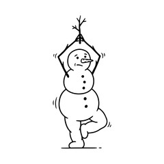 A silhouette of snowman doing yoga