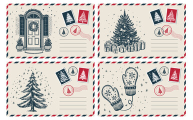 Christmas postcard with tree, New Year card