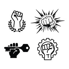 Raised Fist and Power Icon Set: Vector Symbols for Resistance, Solidarity, Industry, and Achievement