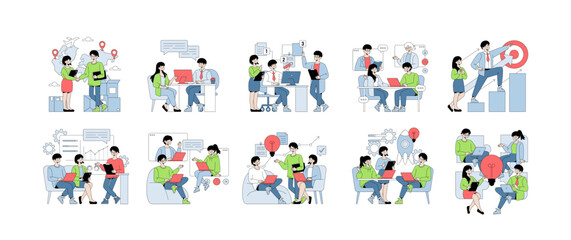 Naklejka na ściany i meble Business Teamwork and Innovation Vector Illustration Set