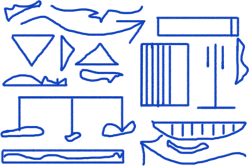 Abstract blue line art geometric and organic shapes doodle concept artwork