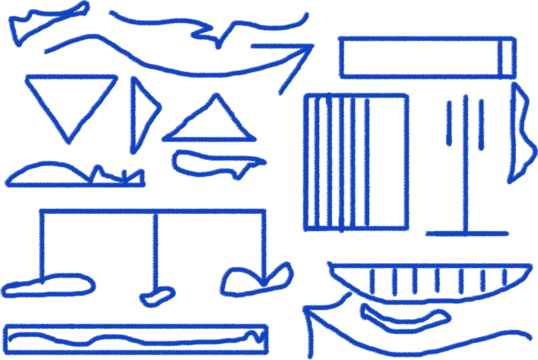 Abstract blue line art geometric and organic shapes doodle concept artwork - Powered by Adobe