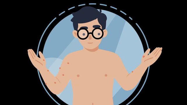 Animation Cartoon &ndash; Full Body Rash Symptoms of HIV, Syphilis, Chickenpox, and Dengue Fever (Transparent Background)