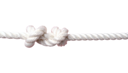 A white rope with a complex knot centered on a black background