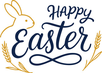 Happy easter" hand lettering with bunny, wheat stalks art.