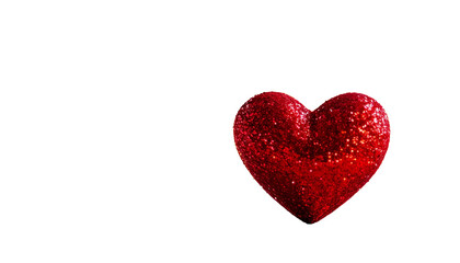 Fototapeta premium Single, glittery red heart on a black backdrop, slightly off-center