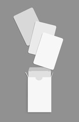 Playing card box mockup, blank cards of a poker hand deck. Template for betting design, casino ads, gambling business, and game cards.