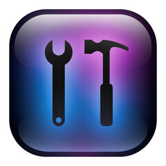 Glass Square Tools Button icon with Blue and Purple Neon Light