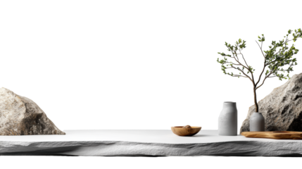 Minimalist Podium with Natural Elements  on Transparent Background
