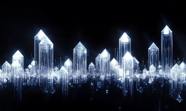 Crystal city futuristic cityscape shining in darkness with network connections