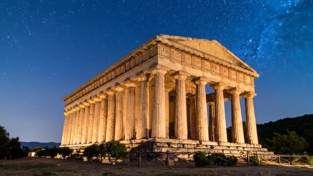 Ancient Temple Under Starry Night: Architectural Marvel Timelapse