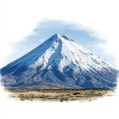 Majestic Mountain: A breathtaking view of a snow-capped mountain against a clear, pristine sky, showcasing nature's raw power and serenity. 