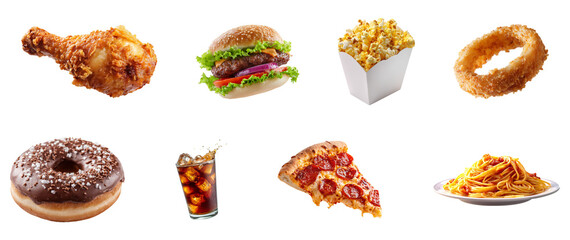 collection of fast food isolated