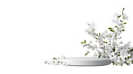 Podium with White Cherry Blossoms on Transparent Background