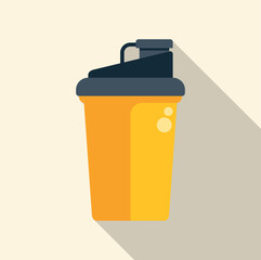 Yellow shaker bottle for protein supplements with long shadow flat icon design
